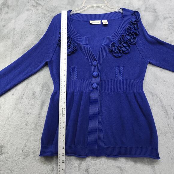 DKNY Sweater Womens M Blue 3 Button up Cardigan Embellished Detail Cotton Preppy - Picture 10 of 11